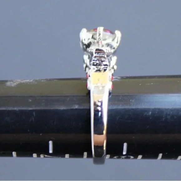 Vintage Art Nouveau Gaudy Gothic Skull Wings Cocktail Gemstone Ring Sz 8 - Picture 3 of 4